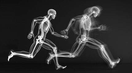 medical reference background. x-ray photo of the body skeleton when running