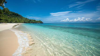 A Serene Beach with Clear Blue Water and Soft White Sand