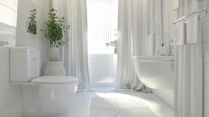 Sophisticated white toilet in a serene bathroom with soft textures and harmonious design elements, suitable for upscale interiors--s 250