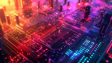 Fototapeta premium Futuristic Smart Cyber City: Innovative Urban Landscape in Digital Circuitry, futuristic technology concept, graphic banner design