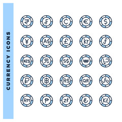25 Currency Coin Two Color icon pack. vector illustration.