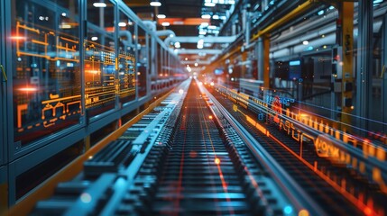 Obraz premium industrial IoT solutions in a factory setting, with colorful graphs and charts showing improvements in productivity