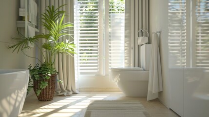 Modern white toilet in a beautifully designed bathroom with natural light and elegant details, creating a relaxing space