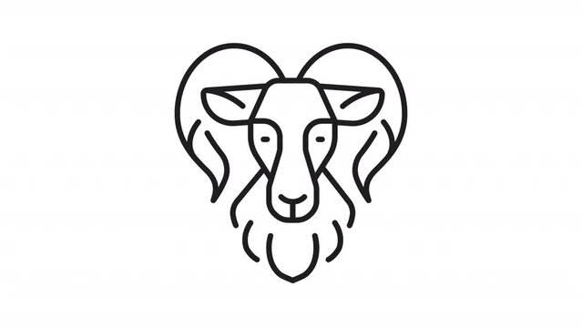Animated aries icon. Ram moving his head line animation. Astrological sign. Horoscope prediction. Black illustration on white background. HD video with alpha channel. Motion graphic