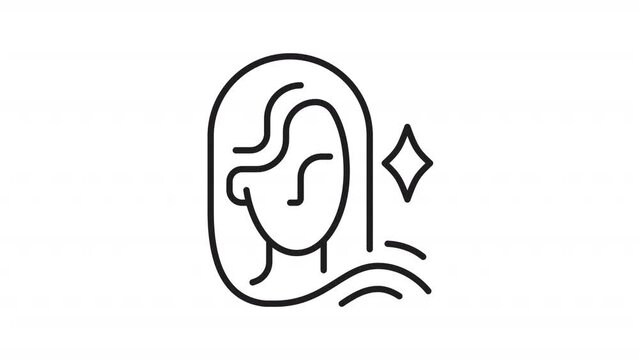 Animated virgo icon. Female face line animation. Astrological sign. Horoscope and astrology. Girl character. Black illustration on white background. HD video with alpha channel. Motion graphic
