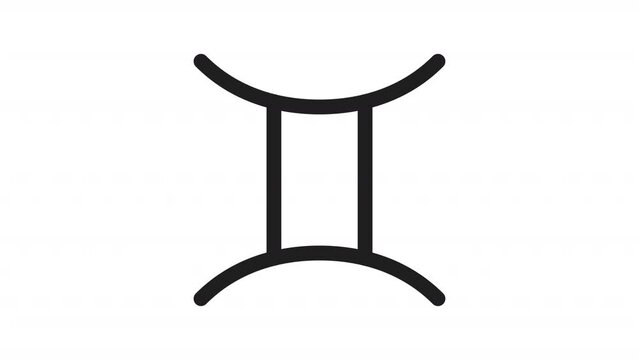 Animated gemini sign icon. Symbolic twins line animation. Astrological sign. Horoscope prediction. Black illustration on white background. HD video with alpha channel. Motion graphic