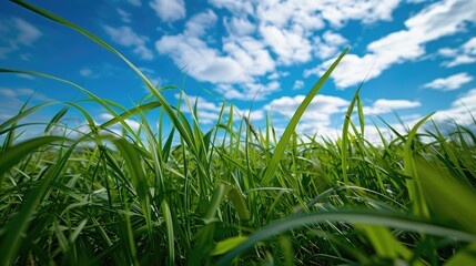 Obraz premium Vibrant green grass under a blue sky