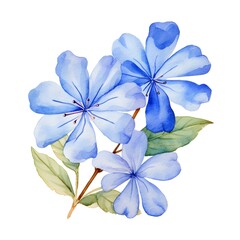 Delicate Plumbago Watercolor on White Background