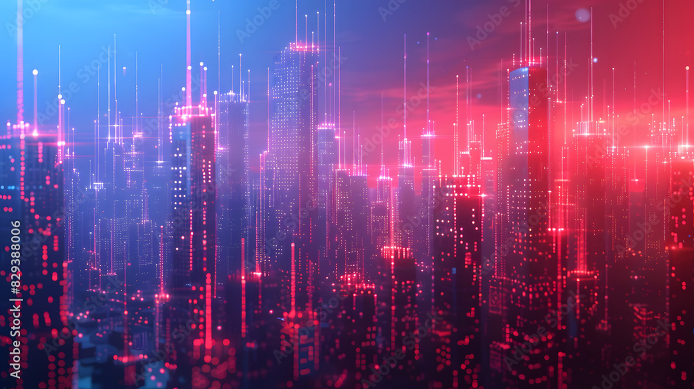 Poster digital futuristic city metaverse of data skyscrapers on technology of business and science. smart c