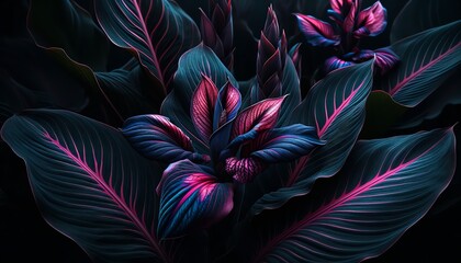 Illustration of Canna flowers with a dark, moody aesthetic