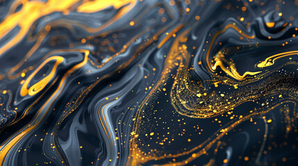 Render an AI-generated image showcasing detailed marble ink designs with dazzling lemon yellow glitter.