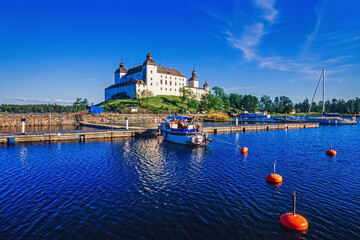 View at Läckö castle in the lake vänern at the marian in Sweden