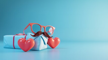 Father's Day Dad Concept: Gift Tie Glasses Mustache

