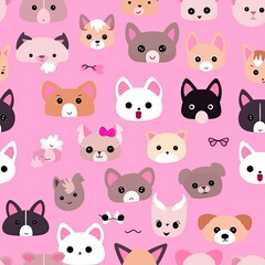 Obraz premium Cute dogs head seamless patterns, texture, background.
