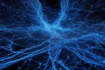 Dynamic digital network pulses with energy and connectivity, illuminated by bursts of lightning and vibrant red accents.