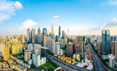 Bustling urban architectural landscape in Guangzhou