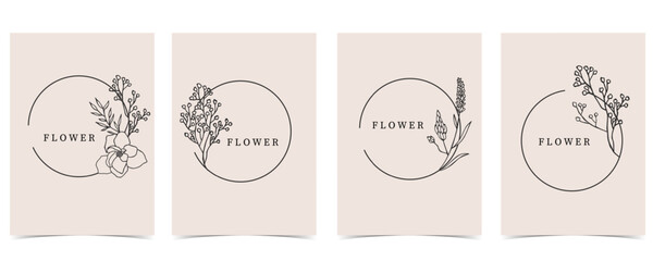 flower background with lavender,circle,wreath.illustration vector for a4 page design