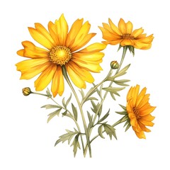 Vibrant Coreopsis Flowers in Watercolor