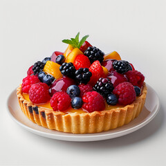 Theatrical Fruit Tart on Silver Plate in Minimalist Elegance