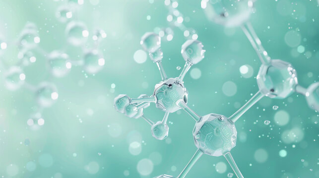 Serene hexagonal molecules, with dots, set against a calming, mint green background. - Powered by Adobe