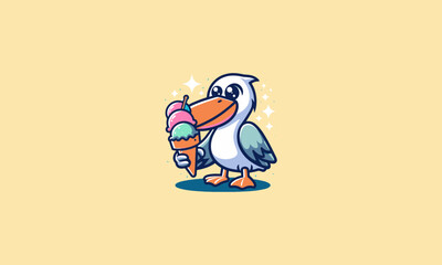 pelican eat ice cream vector mascot flat design
