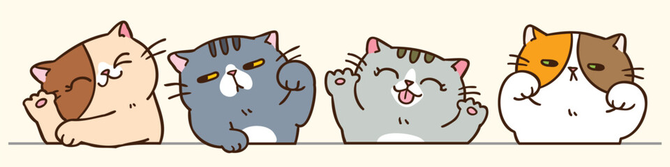 Vector Illustration of Cute Cartoon Cat Head Characters on Isolated Background