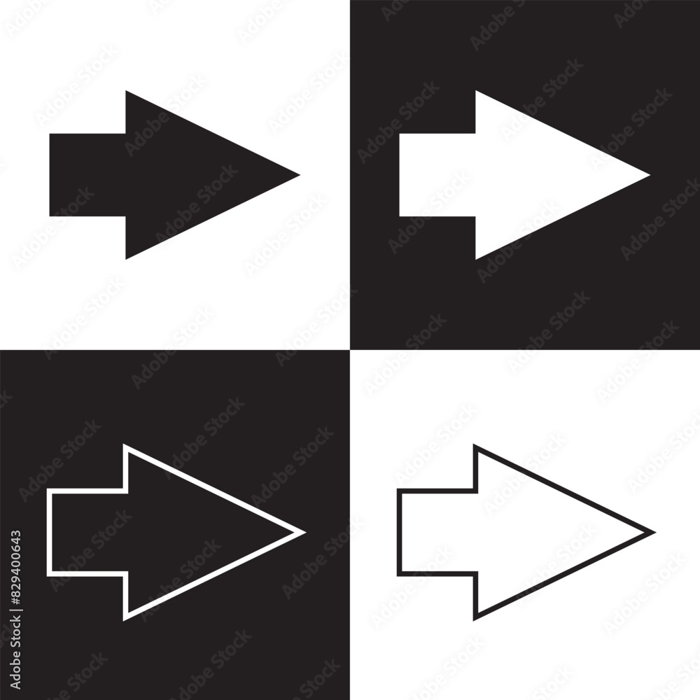Poster thick arrow icon set vector in two styles isolated on white and black background . next arrow icon, 