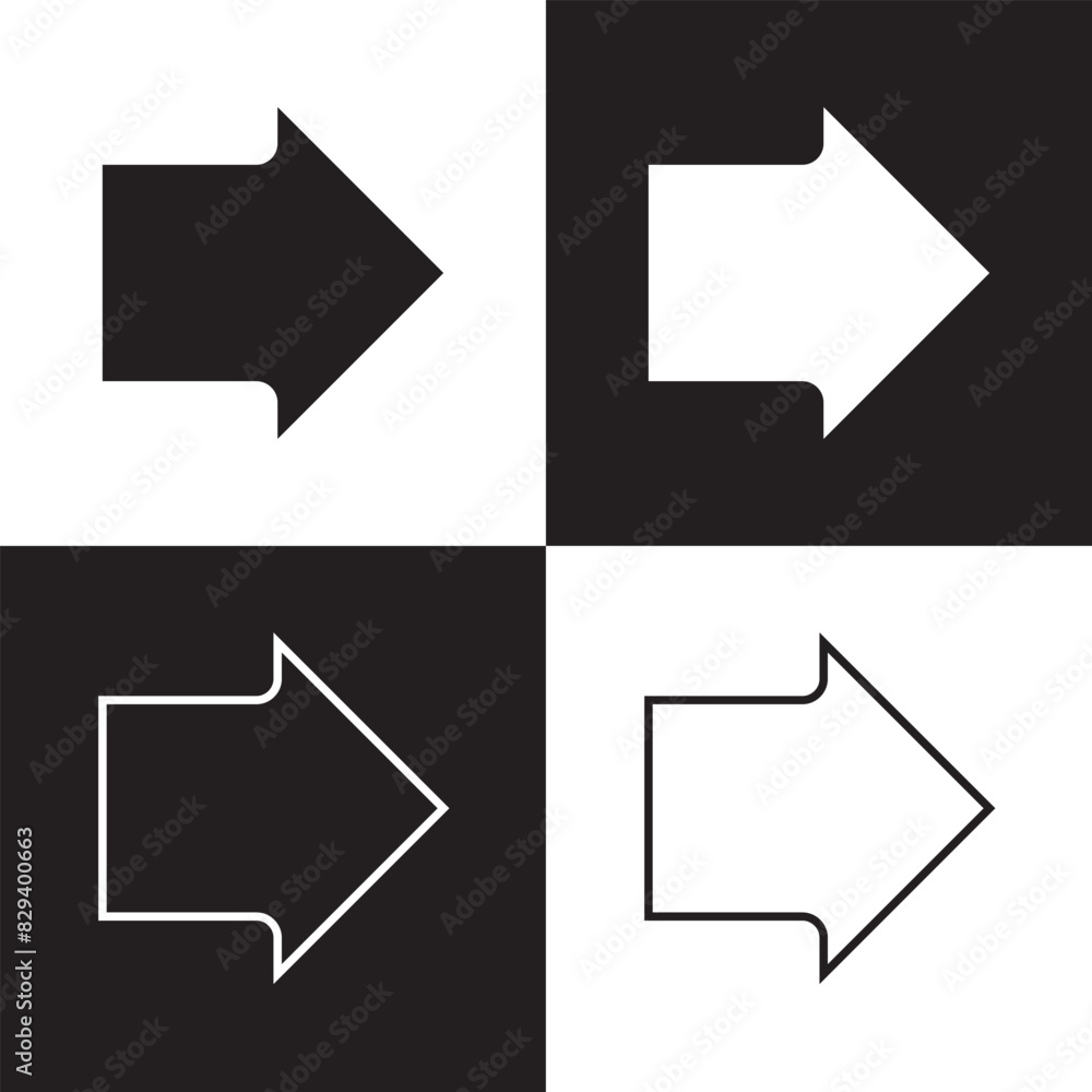Poster thick arrow icon set vector in two styles isolated on white and black background . next arrow icon, 