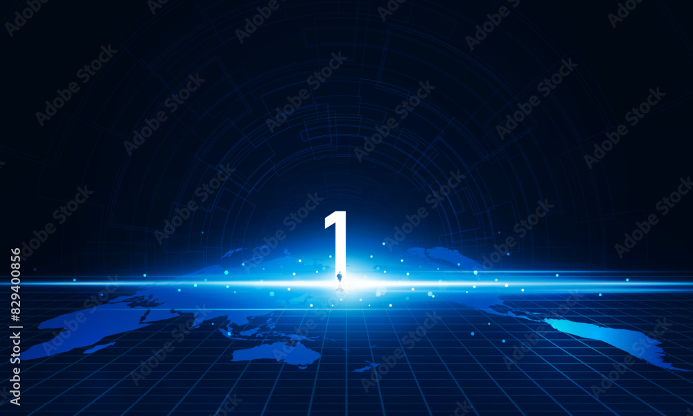 Aufkleber abstract open number 1 key door light out on world map business technology background hitech communi