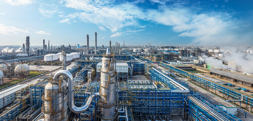 Petrochemical plant industrial area equipment building landscape