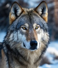 Obraz premium Portrait of wolf on nature background. Polar wolf.