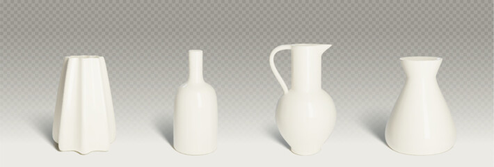 3d white ceramic vase. Isolated pottery vector. Glass bottle sculpture for flower collection with shadow. Art gallery decoration. Empty tall cylinder flowerpot. Realistic trend minimal clay urn