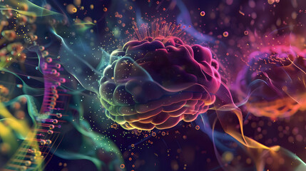Fototapeta premium 3D rendering of a brain with colorful smoke.