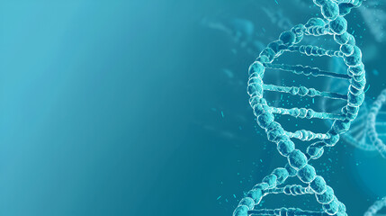 A blue background with a DNA strand in the foreground