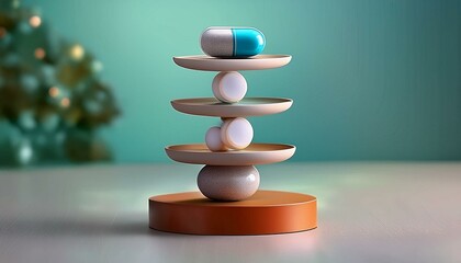 Obraz premium Medical Balancing Act: 3D Render of Antibiotic Pills and Capsules