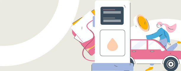 Vector Internet operation hand-drawn illustration of people getting discounts for refueling their cars
