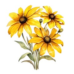 Vibrant Yellow Floral Blossoms in Watercolor