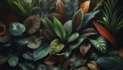 A dense collection of Dumb cane leaves with a variety of shapes and colors