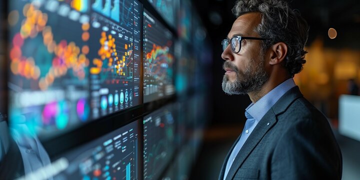 Digital Dashboard Review in Stylish Office Setting, generative ai