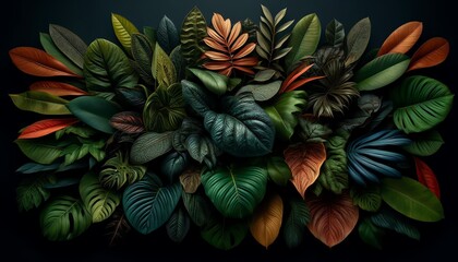 Naklejka premium A dense collection of Schefflera arboricola leaves with a variety of shapes and colors