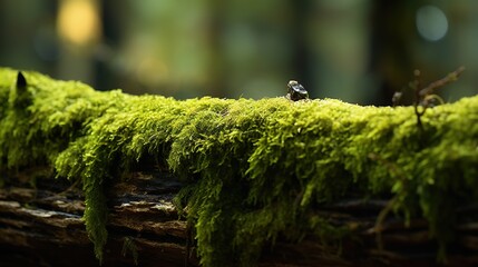 Fototapeta premium The forest is covered with moss and lush green plants.