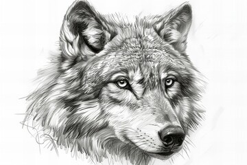 A wolf head sketch drawn on a white background, high quality, high resolution