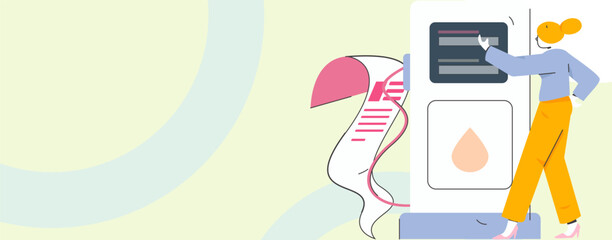 Vector Internet operation hand-drawn illustration of people getting discounts for refueling their cars
