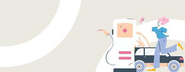 Vector Internet operation hand-drawn illustration of people getting discounts for refueling their cars
