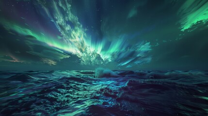 Fototapeta premium Night view with northern lights landscape