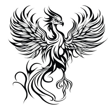 Cool simple black phonix outline tattoo