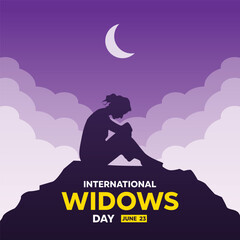 International Widows Day. Women, moon and cloud. Great for cards, banners, posters, social media and more. Purple background.