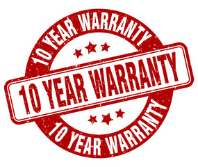 10 year warranty stamp. 10 year warranty label. round grunge sign