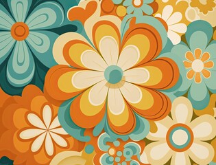 Retro floral background in 70s style