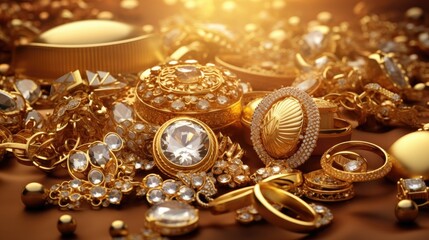 Beautiful gold jewelry collection background